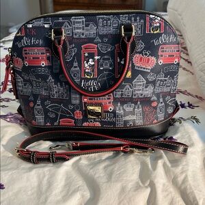 Disney Dooney & Bourke Mickey & Minnie “Hello Mate” UK London Print Dome Satchel
